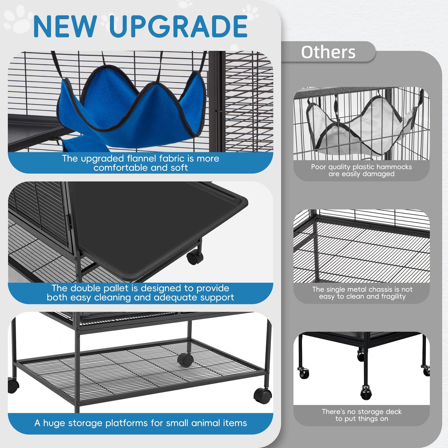 HABUTWAY 36.5''H Large Metal Rolling Ferrets Cage, 2-Tiers Small Animal Cages, Cage for Rats/Chinchillas, 0.5'' Bar Spacing for Ferret,Small Animal Cage w/Removable Ramp & Platform