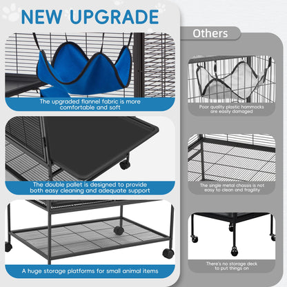 HABUTWAY 36.5''H Large Metal Rolling Ferrets Cage, 2-Tiers Small Animal Cages, Cage for Rats/Chinchillas, 0.5'' Bar Spacing for Ferret,Small Animal Cage w/Removable Ramp & Platform