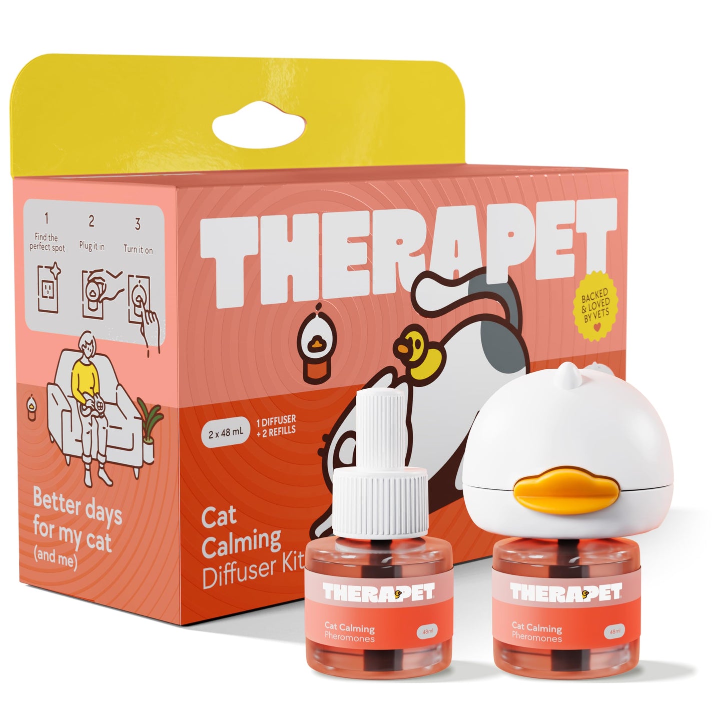 TherapetMD 60-Day Cat Calming Diffuser - Cat Pheromone Diffuser for Stress, Pee Spraying, Cat Fighting, Aggression, Excessive Meowing & Scratching - 60-Day Refill Included - Packaging May Vary