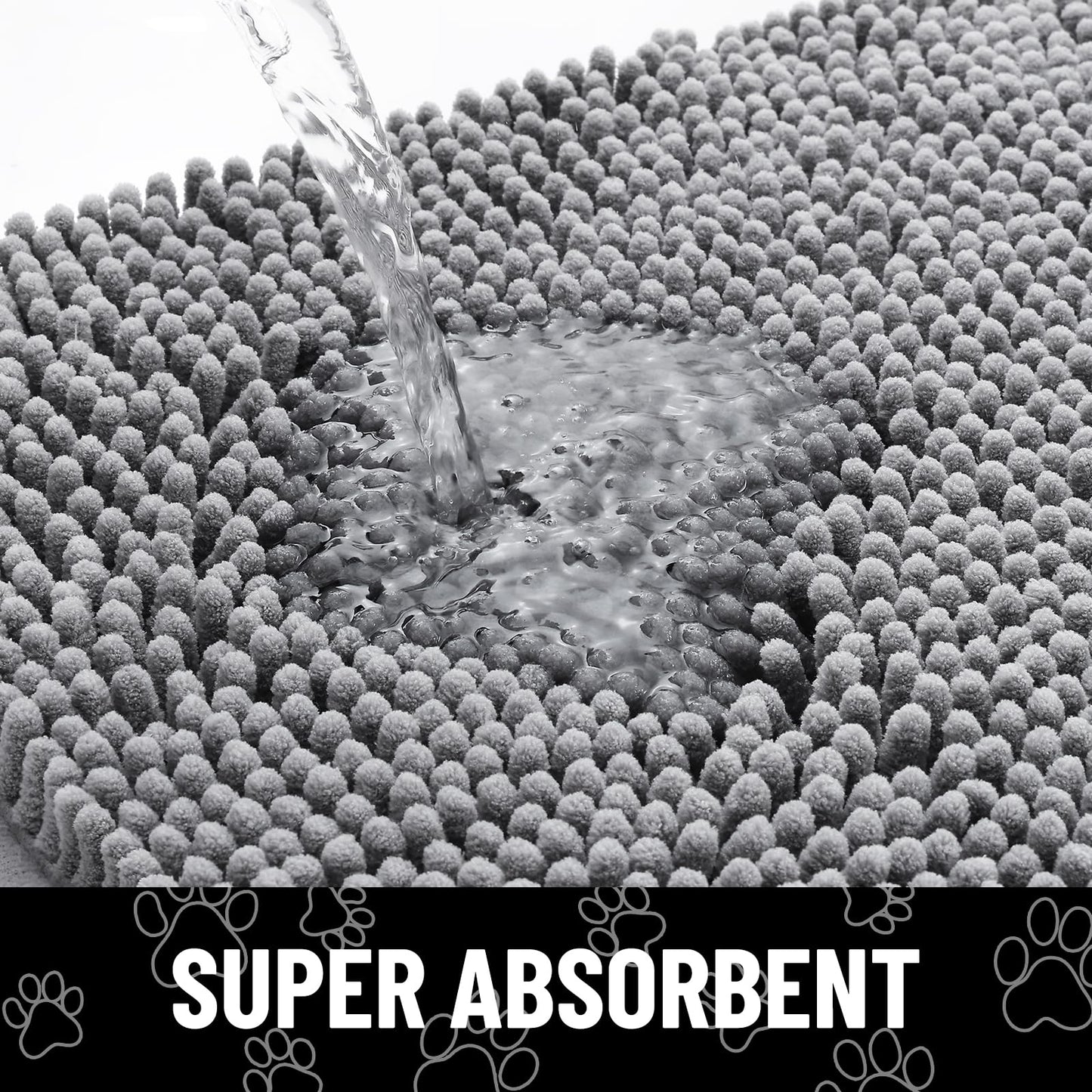 Smiry Dog Door Mat for Muddy Paws, Absorbent Dirt Trapper Non Slip Quick Dry Washable Chenille Mat for Mud Dogs, Entry Rug for Indoor and Outdoor (30x20 Inches, Grey and Black)