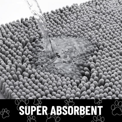 Smiry Dog Door Mat for Muddy Paws, Absorbent Dirt Trapper Non Slip Quick Dry Washable Chenille Mat for Mud Dogs, Entry Rug for Indoor and Outdoor (30x20 Inches, Grey and Black)