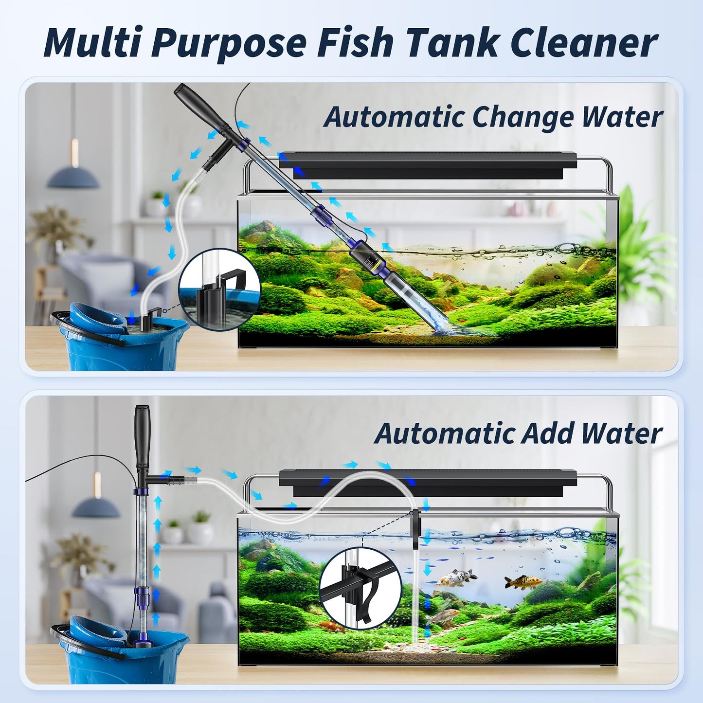 Fish Tank Cleaner, Aquarium Gravel Cleaner, 530GPH/32W Electric Fish Tank Cleaning Tools, Adjustable Water Flow Fish Tank Gravel Cleaner Vacuum, Aquarium Cleaner Kit for Water Chang, Wash Sand (Blue)