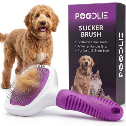 Poodle Pet Slicker Brush - For Dogs, Cats, Rabbits - Matted/Loose Fur, Knots - Suitable for Doodle/Goldendoodle Grooming and Shredding Short/Long Hair