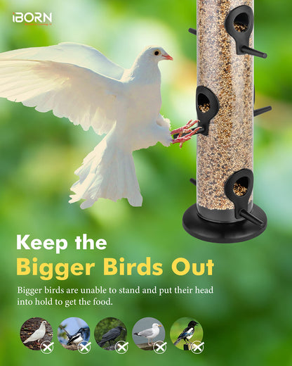 iBorn Metal Bird Feeder Hanging Wild Bird Seed Feeder for Mix Seed Blends Heavy Duty All Metal Black Finish,15 Inch 6 Port,Pack of 2