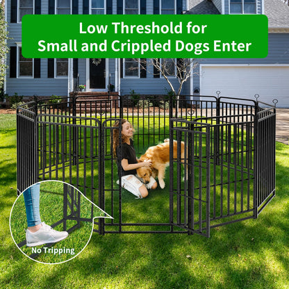Kfvigoho Heavy Duty Dog Playpen: 12 Steel Panels 47" Height, Square Steel Pipe with Reinforced Crossbars, 27FT 57 Sq.ft Portable Fence for Yard RV Camping, Snowy Black