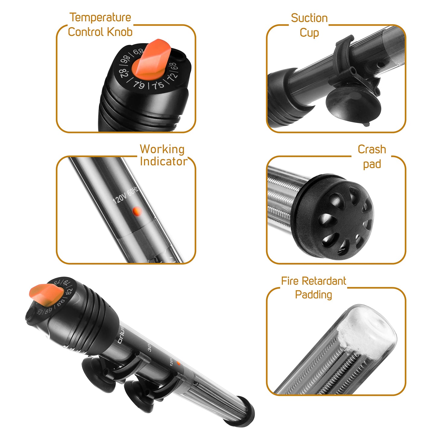Orlushy Submersible Aquarium Heater,300W Adjustable Fish Tahk Heater with 2 Suction Cups Free Thermometer Suitable for Marine Saltwater and Freshwater