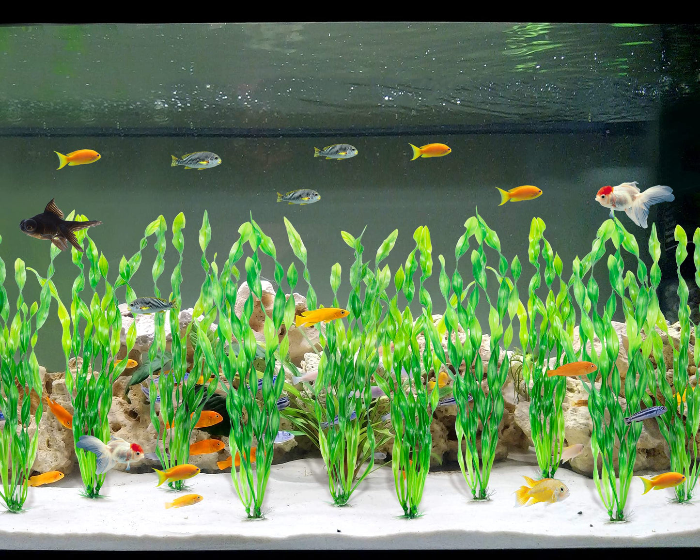 MyLifeUNIT Artificial Seaweed Water Plants for Aquarium, Plastic Fish Tank Plant Decorations 10 PCS (12 Inches Tall, Green)