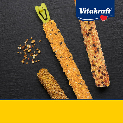 Vitakraft Crunch Sticks Parakeet Treat - Triple-Baked Millet Parakeet Treats with Natural Wood Center - Crunchy & Nutritious Bird Treat Sticks for Small Animals (12 Count, Honey, Egg, and Apple)