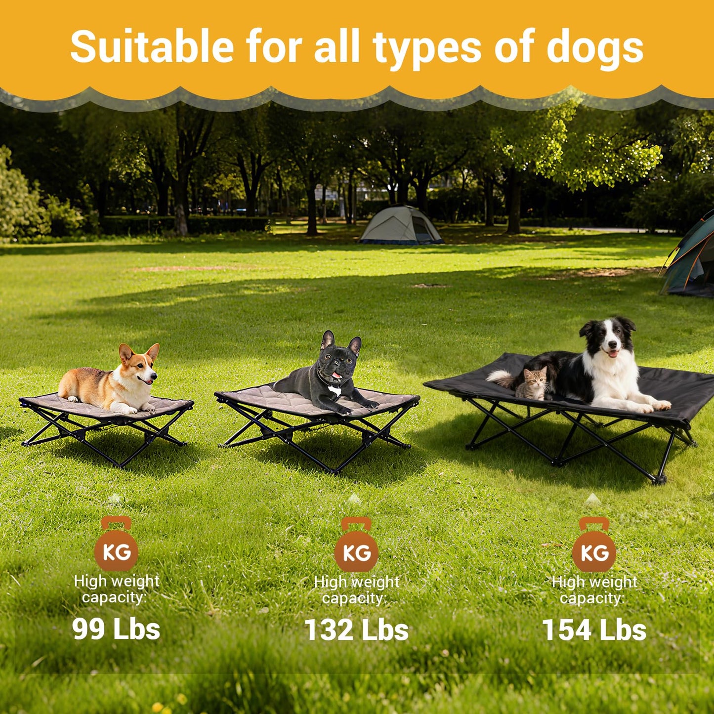 KingCamp Elevated Dog Bed for Large Dogs, Outdoor Raised Cooling Pet Cot Bed with Washable Breathable Mesh & No-Slip Feet Perfect for Camping, Backyard, Indoor Use (Large, Black)