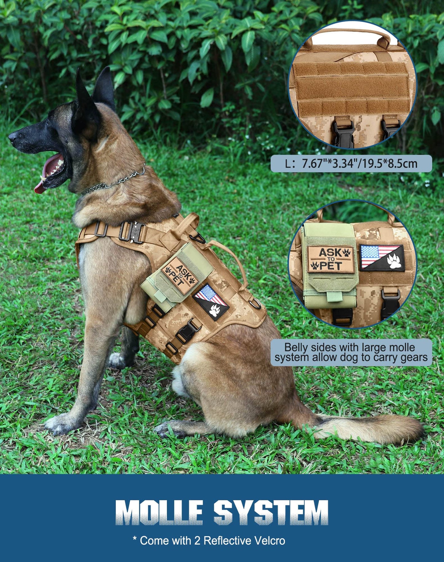 PETNANNY Tactical Dog Harness - No-Pull Service Vest for Large Breeds, with Hook & Loop Patch Panel & MOLLE System | Padded Handle for Walking, Hiking & Training (Desert Camo,L)