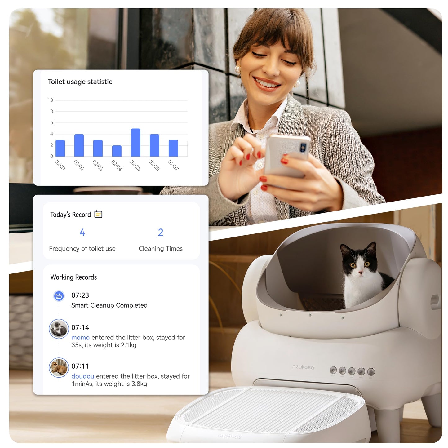 Neakasa M1 Plus Lite Open-Top Self Cleaning Cat Litter Box, Automatic Cat Litter Box with APP Control, Upgraded Safety Protection, Odor Control, Includes 1 Roll Waste Bag