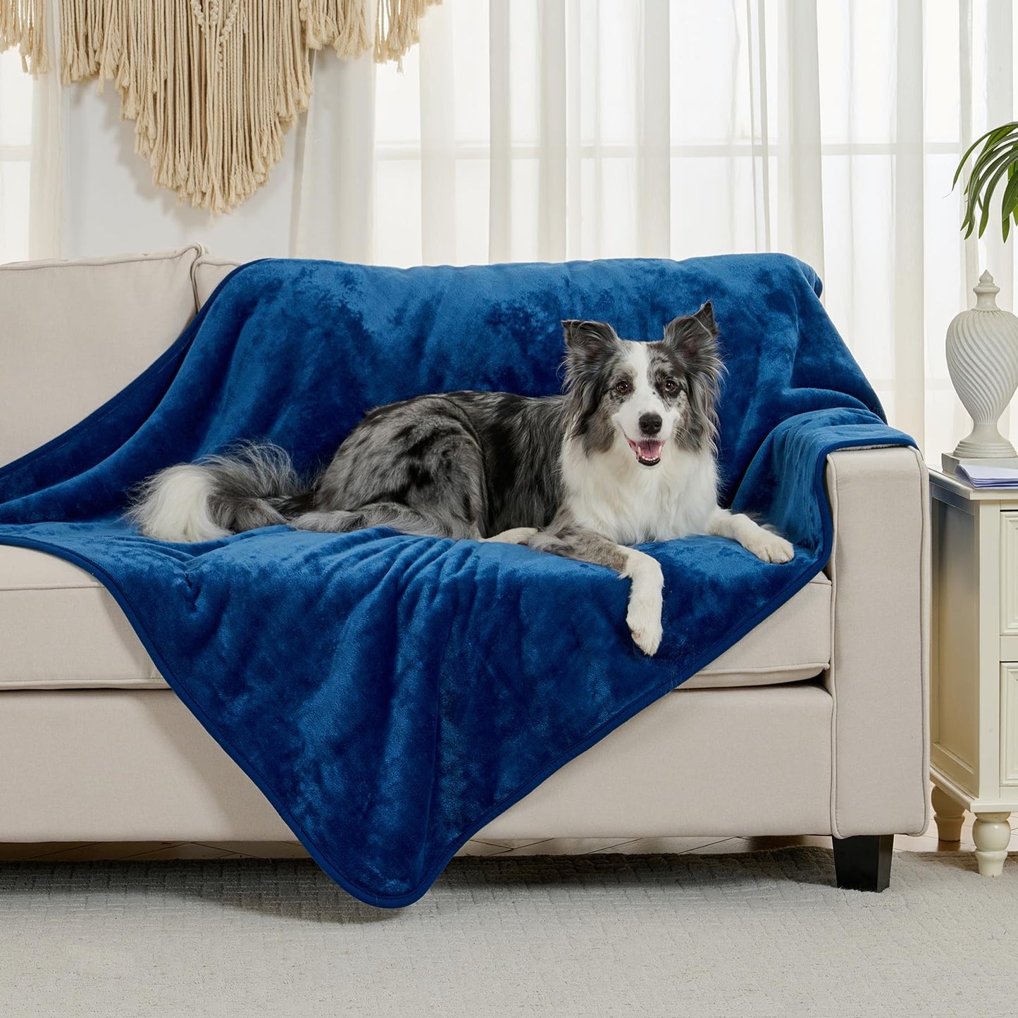 Yaning Waterproof Blanket for Bed Couch Sofa, Soft Liquid Pee Proof Pet Blanket for Dog Puppy Cat, Reversible Sherpa Fleece Furniture Protector (Navy Blue, 60x80 inches)