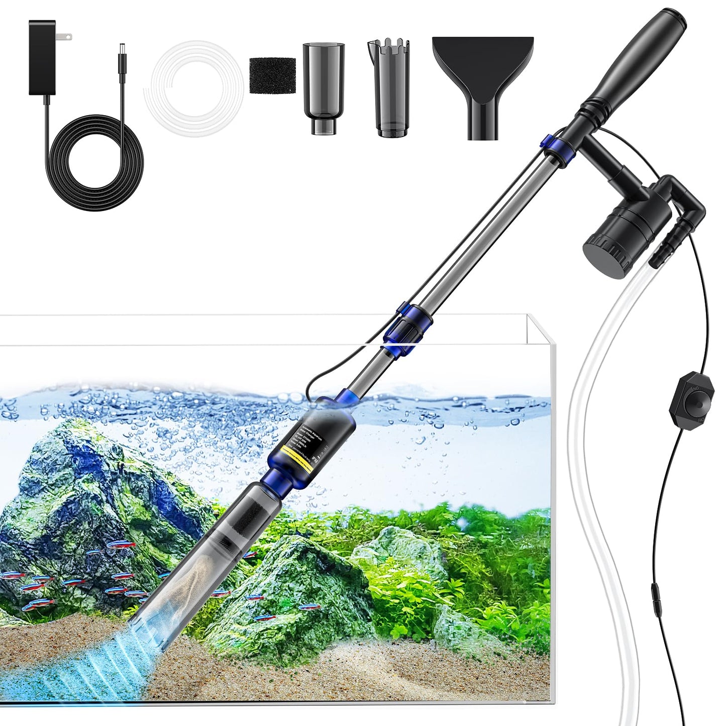 Fish Tank Cleaner, Aquarium Gravel Cleaner, 530GPH/32W Electric Fish Tank Cleaning Tools, Adjustable Water Flow Fish Tank Gravel Cleaner Vacuum, Aquarium Cleaner Kit for Water Chang, Wash Sand (Blue)