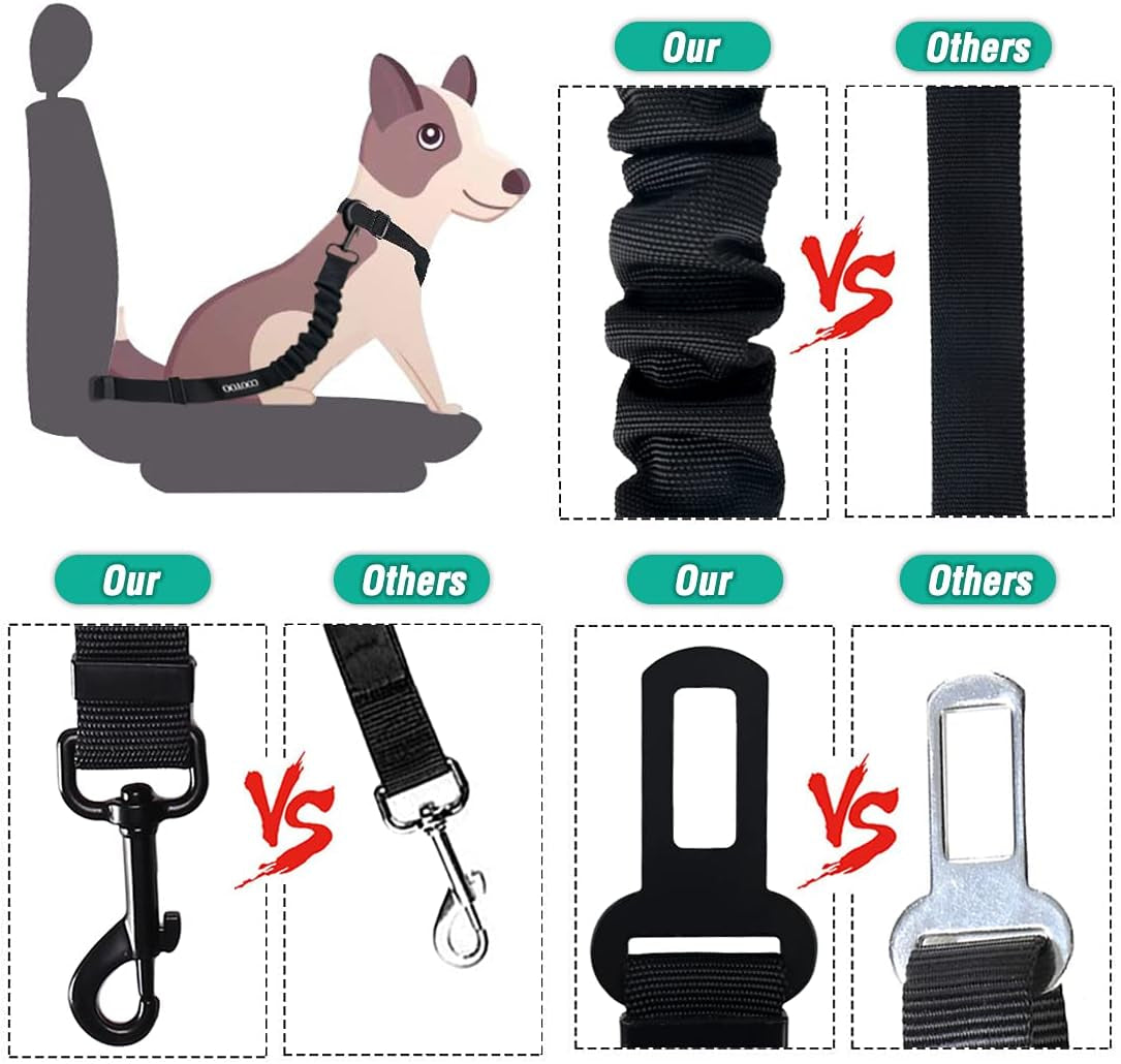 COOYOO Dog Seat Belt,3 Piece Set Retractable Dog Car Adjustable Seatbelts for Vehicle Nylon Pet Safety Heavy Duty & Elastic & Durable Car Harness for Dogs