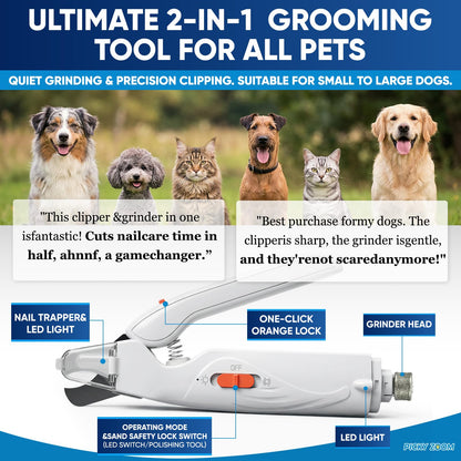 2-in-1 Dog & Cat Nail Clippers and Grinder with Light – Upgraded Safety Guard to Avoid Overcutting, Sharp Blade, Painless Quiet Pet Nail Claw Trimmers, Professional Grooming Tool for Large Small Pets