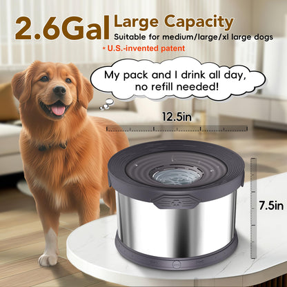 UPSKY Dog Water Bowl No Spill 10L Stainless Steel, 2.6 Gallon Large Capacity Spill-Proof Dog Bowls, Non-Slip Slow Drinking Anti-Splash Bowl for Large Messy Drinkers, No Mess Indoor/Outdoor Use, Gray