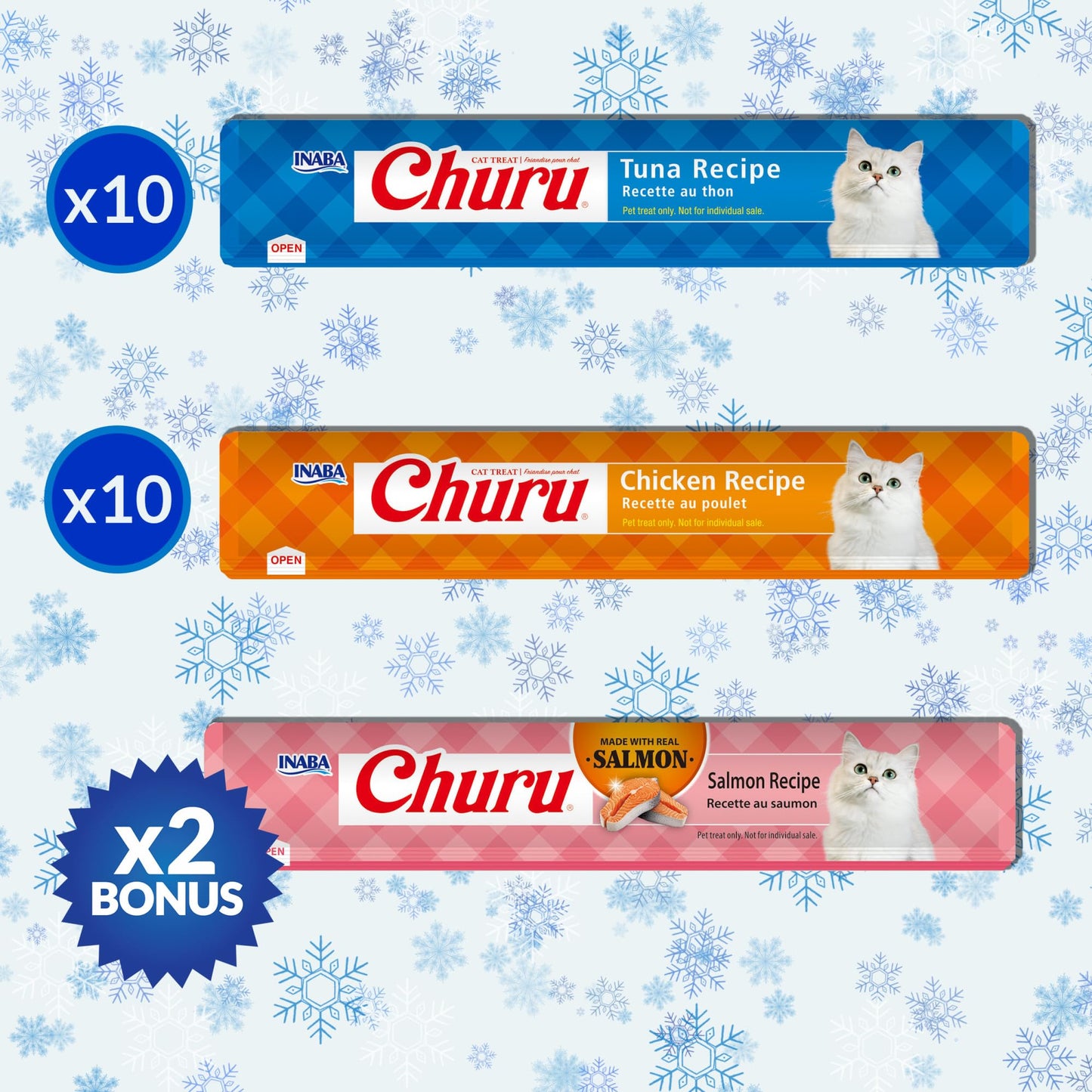 INABA Churu Cat Treats, Lickable, Squeezable Creamy Purée Cat Treat with Vitamin E, 0.5oz Each Tube, 22 Tubes, Holiday Variety Pack
