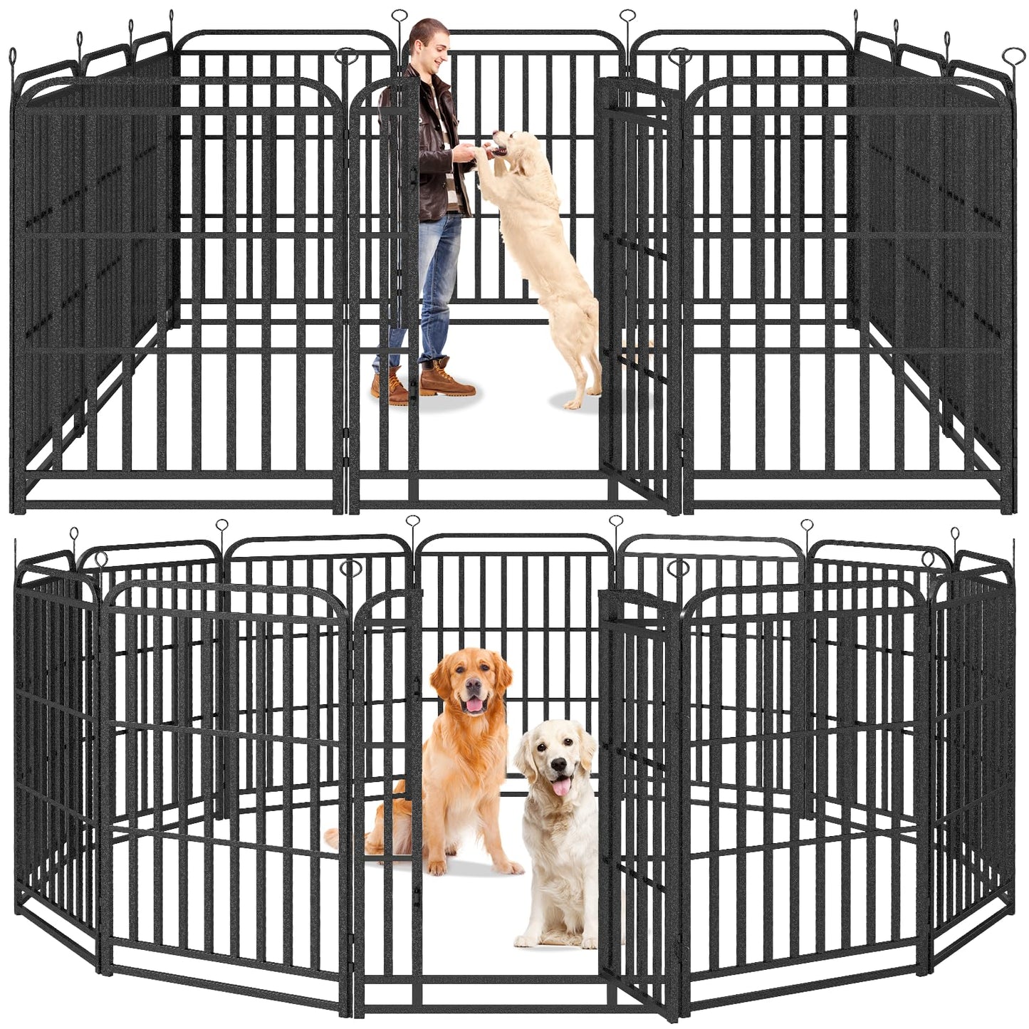 Kfvigoho Heavy Duty Dog Playpen: 12 Steel Panels 47" Height, Square Steel Pipe with Reinforced Crossbars, 27FT 57 Sq.ft Portable Fence for Yard RV Camping, Snowy Black