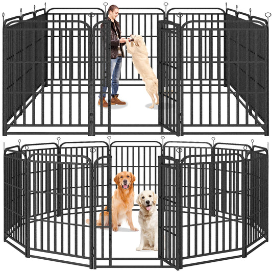 Kfvigoho Heavy Duty Dog Playpen: 12 Steel Panels 47" Height, Square Steel Pipe with Reinforced Crossbars, 27FT 57 Sq.ft Portable Fence for Yard RV Camping, Snowy Black