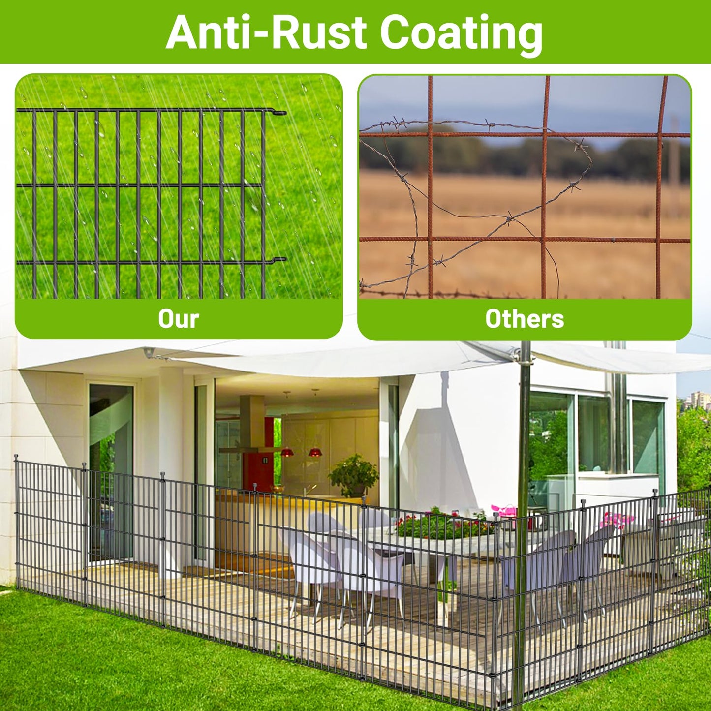 10 Panels No Dig Decorative Outdoor Garden Fence with Gate for Yard, 40 in(H) X 23.6 ft(L) Animal Barrier Fencing Rustproof Metal Wire Panel Border for Dog, Rabbits, and Patio Temporary Ground Stakes
