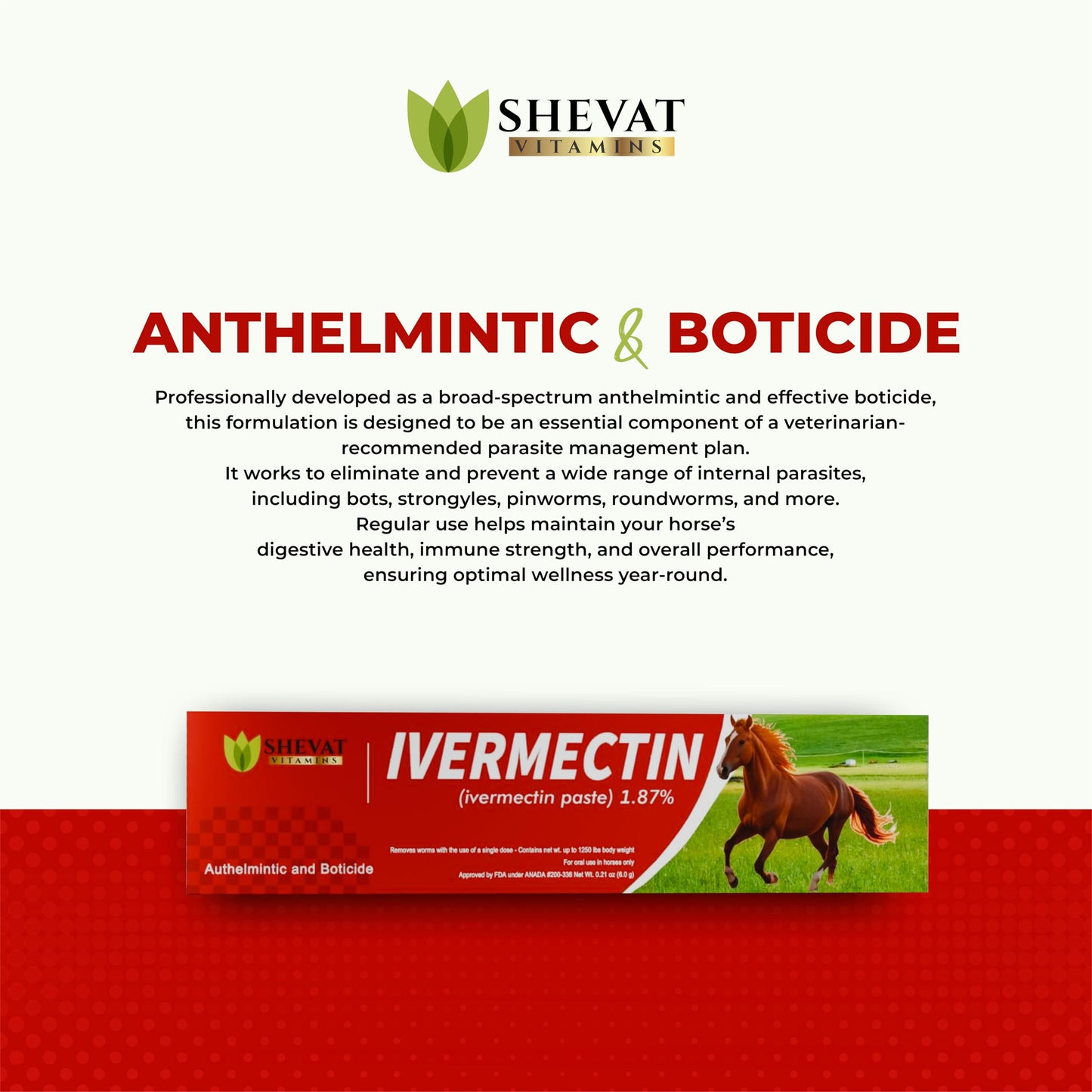 Ivermectin Horse Paste 1.87% – Apple Flavored – 6.08g Tube – for Horses Up to 1250 lb