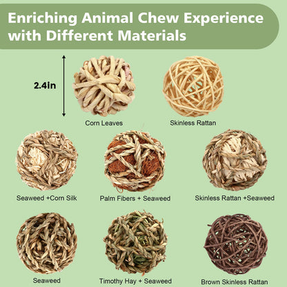 VESPRO Bunny Chew Grass Balls, (8 Pcs) Rolling Chew Toys for Small Animals, Natural Chew Grass Toys and Bunny Treats for Rabbits, Guinea Pigs, Chinchillas, Hamsters, Mice Teeth Grinding