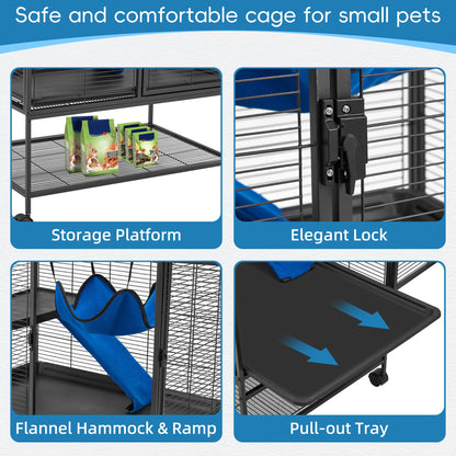 HABUTWAY 36.5''H Large Metal Rolling Ferrets Cage, 2-Tiers Small Animal Cages, Cage for Rats/Chinchillas, 0.5'' Bar Spacing for Ferret,Small Animal Cage w/Removable Ramp & Platform