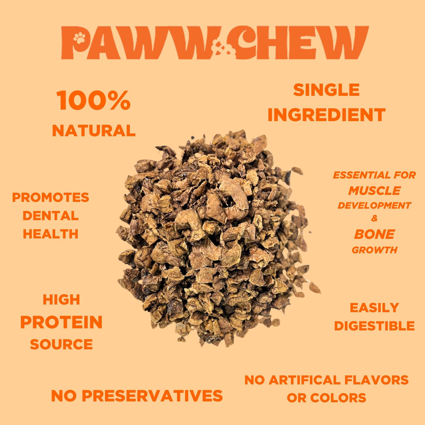 Paww Chew Beef Lung Dog Treats - 100% Natural, Single Ingredient, (2.5 Pound) Made in the USA, Dried & Dehydrated, High Protein High Value Dog Training Treats, Grain Free, Low-Odor Free for All Breeds