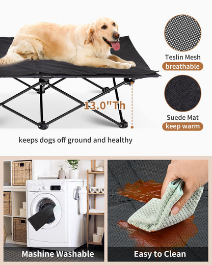 KingCamp Elevated Dog Bed for Large Dogs, Outdoor Raised Cooling Pet Cot Bed with Washable Breathable Mesh & No-Slip Feet Perfect for Camping, Backyard, Indoor Use (Large, Black)