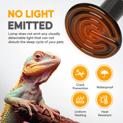 HealSmart 150W Reptile Heat Lamp Ceramic Heat Emitter, No Light Emitting Heat Bulbs, Suitable for Snake/Lizard/Spider, Plant Growth and Incubating Chicken, 2-Pack