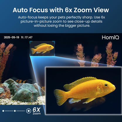 HOMIQ LIFE 3MP 2K Aquarium & Terrarium Pet Camera.Install &Close-Focus Lens for Fish,Lizard, Reptile Pet and Window Bird Feeder,2.4GHz & 5GHz WiFi,Auto-Focus,24/7 Recording