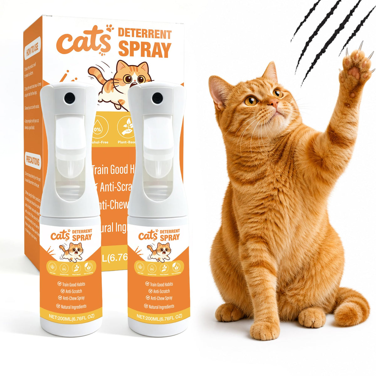 LHNVXF Cat Deterrent Spray (2 Pack), Natural Non-Toxic cat Repellent Spray for Furniture, 7 FL oz Discourages Destructive Scratching