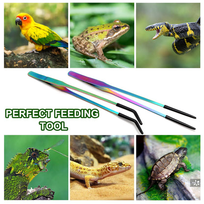 OLIISS Stainless Steel Reptile Feeding Tongs with Rubber Tip - 10.6" Straight & Curved Tweezers for Aquariums & Crafts - Feeder Tools for Bearded Dragons & Lizards - Terrarium Tank Supplies - 2 Pack