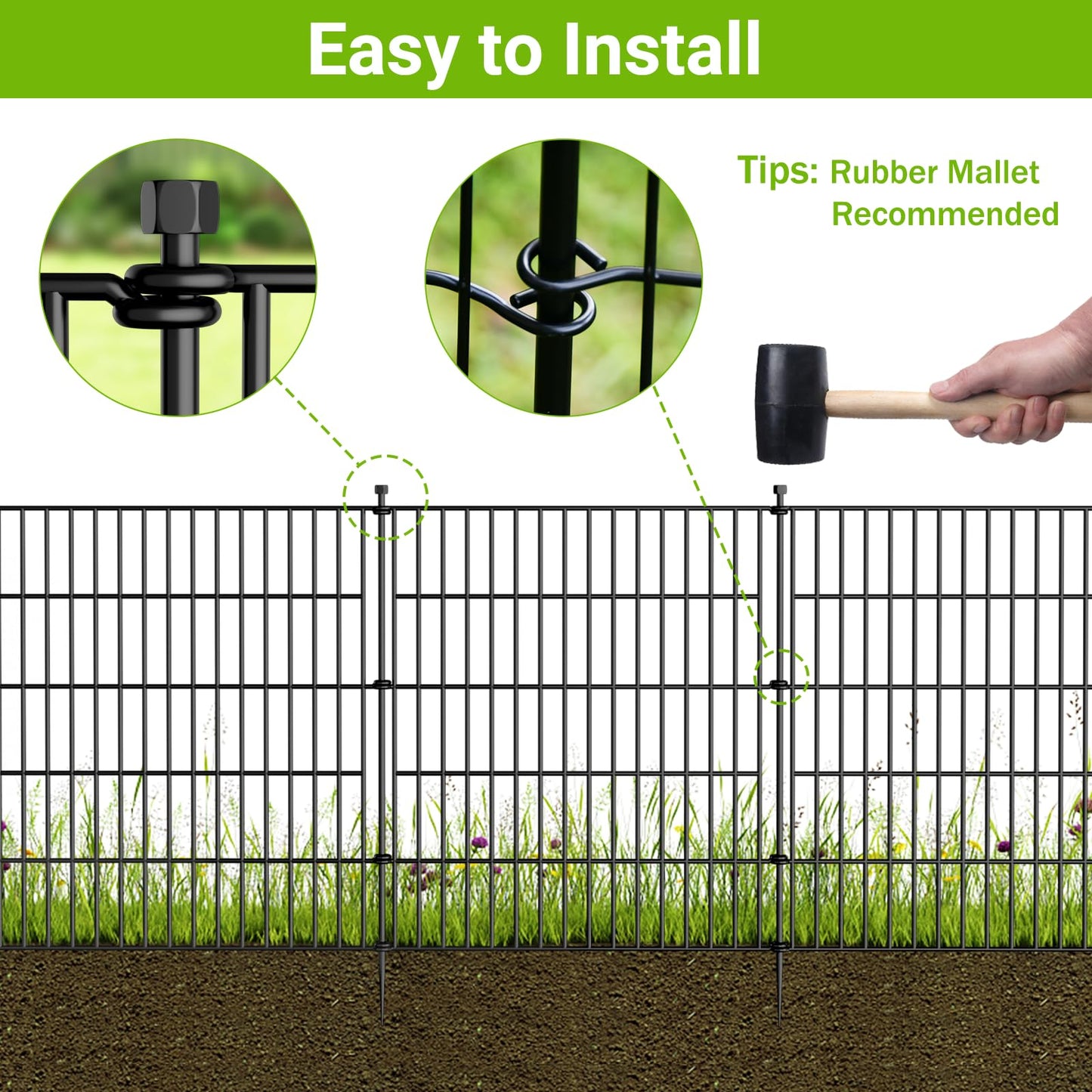 10 Panels No Dig Decorative Outdoor Garden Fence with Gate for Yard, 40 in(H) X 23.6 ft(L) Animal Barrier Fencing Rustproof Metal Wire Panel Border for Dog, Rabbits, and Patio Temporary Ground Stakes