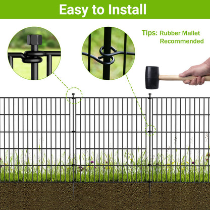 10 Panels No Dig Decorative Outdoor Garden Fence with Gate for Yard, 40 in(H) X 23.6 ft(L) Animal Barrier Fencing Rustproof Metal Wire Panel Border for Dog, Rabbits, and Patio Temporary Ground Stakes
