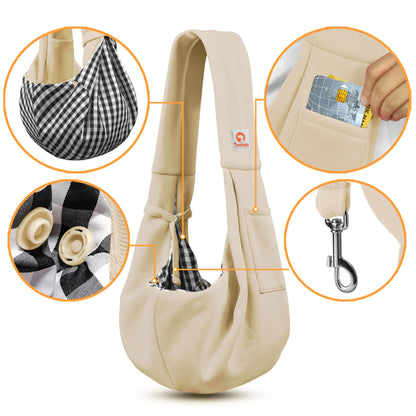 Tomkas Small Dog Sling Carrier - Classic Pocket & Classic Strap - for 3-10 lbs Pets(Cream)