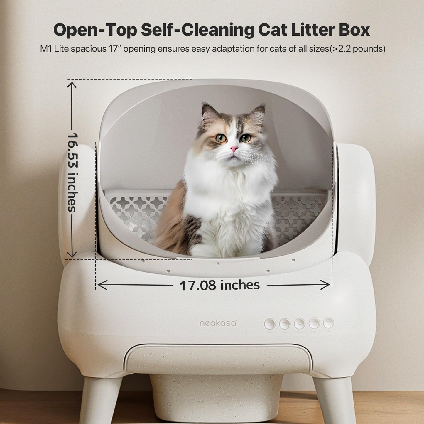 Neakasa M1 Plus Lite Open-Top Self Cleaning Cat Litter Box, Automatic Cat Litter Box with APP Control, Upgraded Safety Protection, Odor Control, Includes 1 Roll Waste Bag