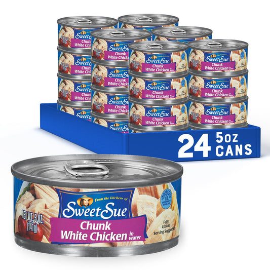 Sweet Sue Canned Chicken Breast with Rib Meat in Water - 11g Protein per Serving - Gluten Free, Keto Friendly - White Chicken Chunks Great for Snack, Lunch or Dinner Recipes - 5 oz (Pack of 24)