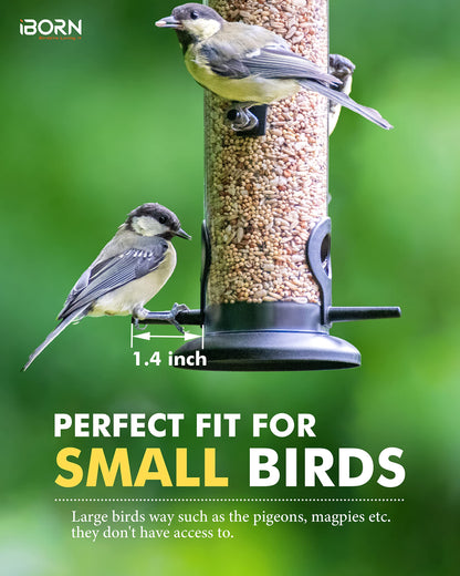 iBorn Metal Bird Feeder Hanging Wild Bird Seed Feeder for Mix Seed Blends Heavy Duty All Metal Black Finish,15 Inch 6 Port,Pack of 2