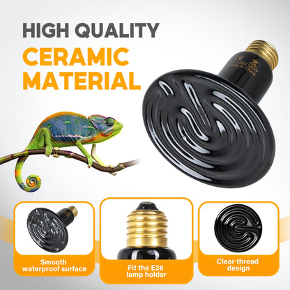 HealSmart 150W Reptile Heat Lamp Ceramic Heat Emitter, No Light Emitting Heat Bulbs, Suitable for Snake/Lizard/Spider, Plant Growth and Incubating Chicken, 2-Pack