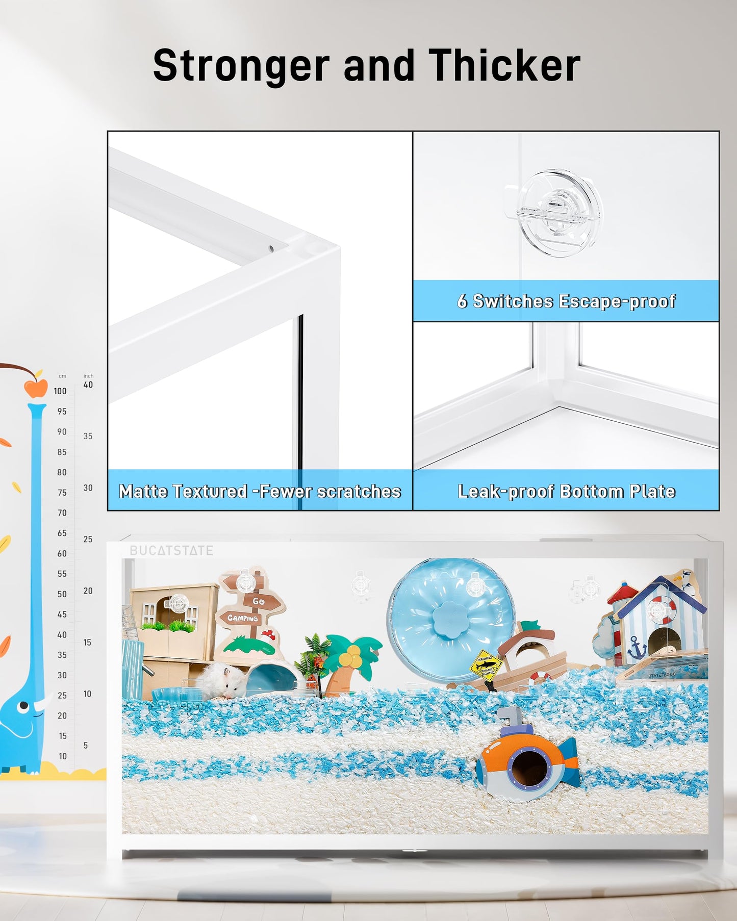 BUCATSTATE Hamster Cage 3.0: Metal Large Rat Cage Stackable with Top Access Easy Assemble 47L x 23.6W x 25.5H Inches Dwarf Syrian Hamster Tank for Gerbil Mouse (7.8 ft², White)