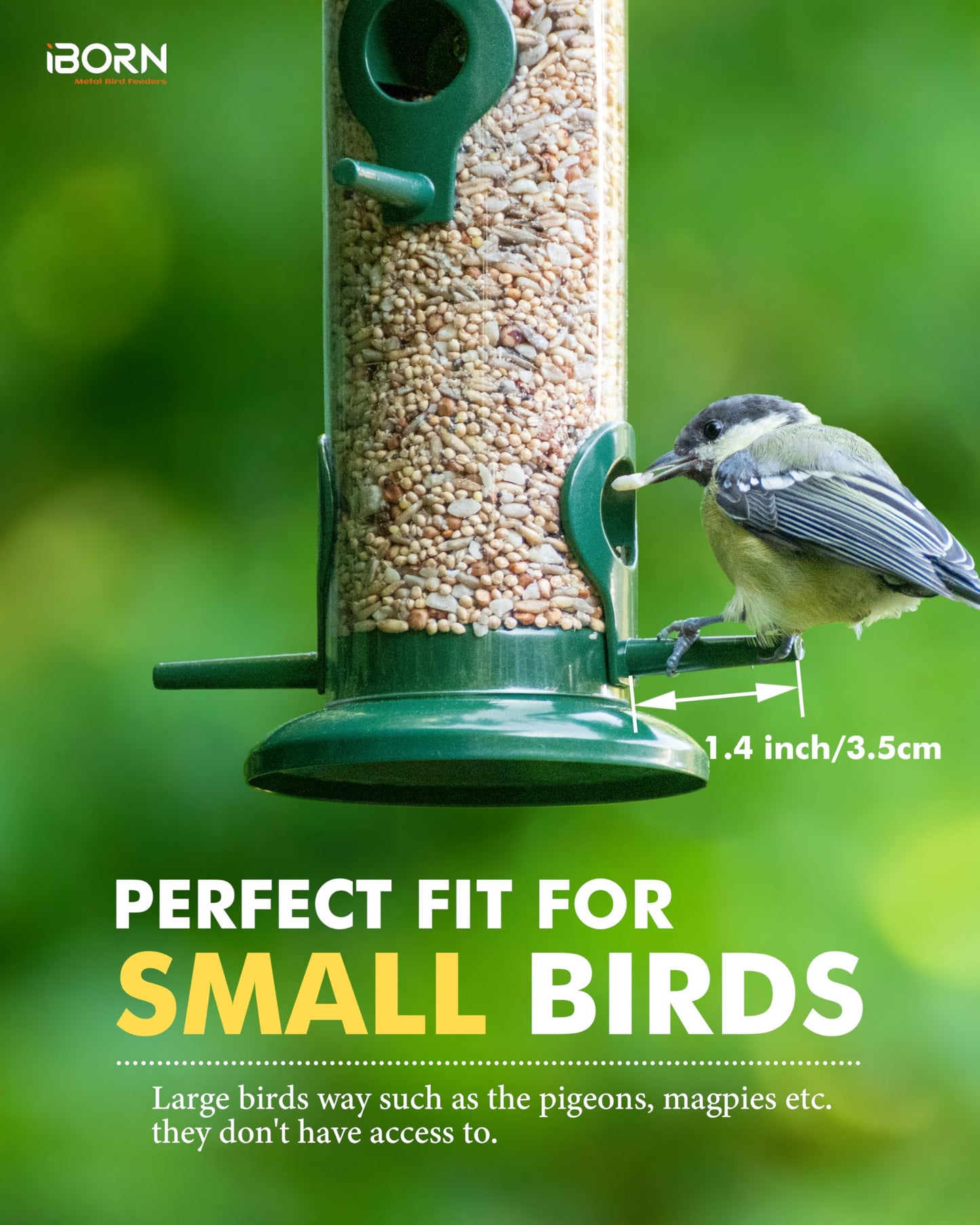 iBorn Metal Bird Feeders 6 Ports Hanging Wild Bird Seed Feeder for Mix Seed Blends, Seed Feeder, Sunflower Heart, Birdbath, Heavy Duty All Metal Green Finishing 15 Inch 6Port, Pack of 2,Gift Box