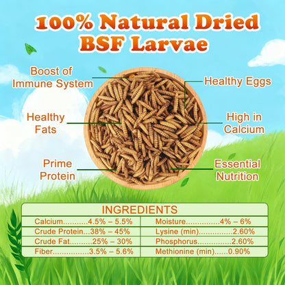 Amzey 11 LBS Dried Black Soldier Fly Larva - All Natural BSF Larvae - 85X More Calcium Than Mealworms - High Calcium Treats for Chickens, Birds, Reptiles, Hedgehog, Geckos, Turtles