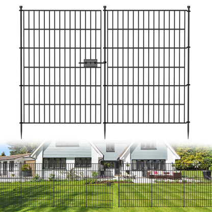 10 Panels No Dig Decorative Outdoor Garden Fence with Gate for Yard, 40 in(H) X 23.6 ft(L) Animal Barrier Fencing Rustproof Metal Wire Panel Border for Dog, Rabbits, and Patio Temporary Ground Stakes