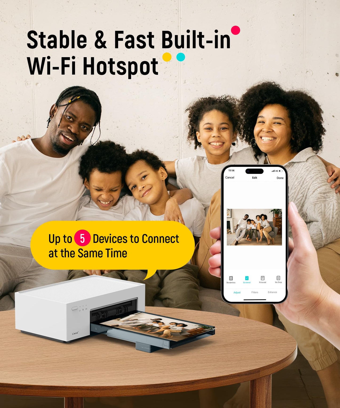 Liene M100 4x6'' Photo Printer, Phone Printer 100 Sheets & 3 Cartridges, Full-Color Photo, Portable Instant Photo Printer for iPhone Android, Thermal Dye Sublimation, Wi-Fi Picture Printer 100 Papers