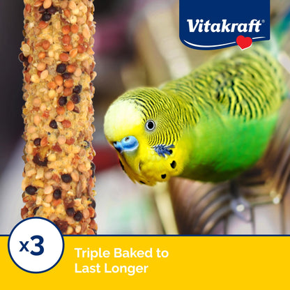 Vitakraft Crunch Sticks Parakeet Treat - Triple-Baked Millet Parakeet Treats with Natural Wood Center - Crunchy & Nutritious Bird Treat Sticks for Small Animals (12 Count, Honey, Egg, and Apple)