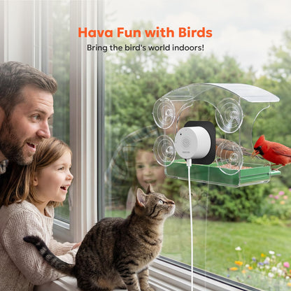 owltron Window Bird Feeder with Camera, 2K 3MP Window Bird Friends Feeder with AI Identify 10000+ Birds 2.4/5GHz WiFi 24/7 Live View Recording 147°Ultra Angle for Elderly Parents, Kids, Birding Lovers