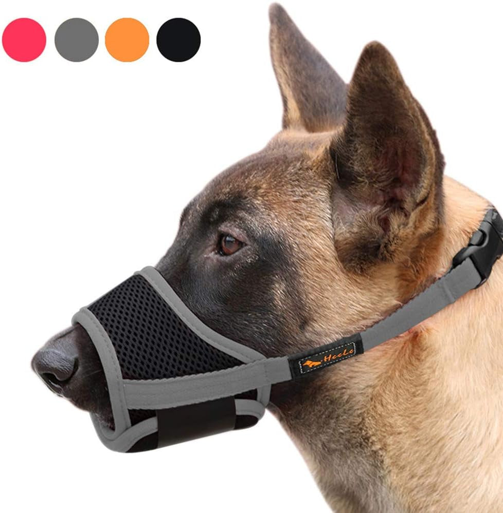 HEELE Dog Muzzle,Soft Nylon Muzzle anti Biting Barking Chewing,Air Mesh Breathable Drinkable Adjustable Loop Pets Muzzle for Small Medium Large Dogs 4 Colors 4 Sizes