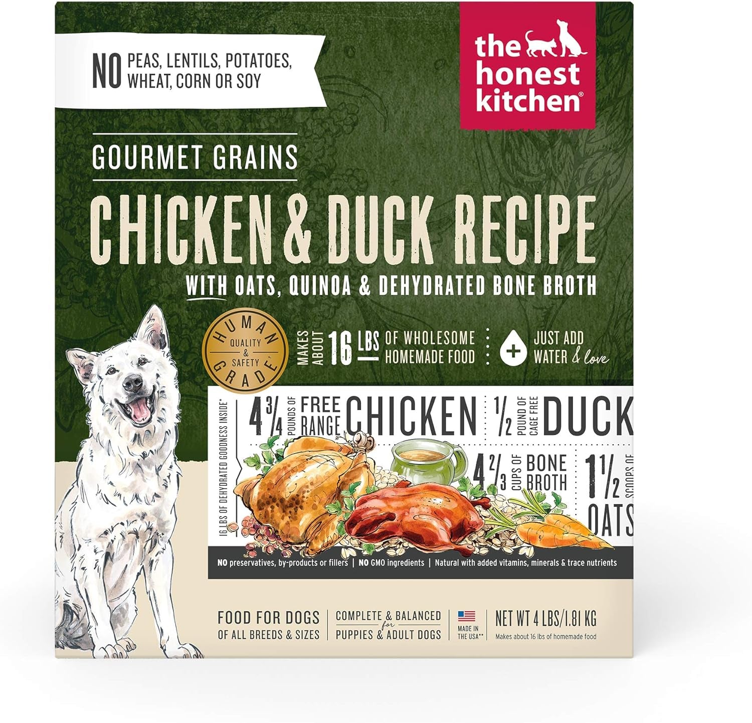 The Honest Kitchen Dehydrated Gourmet Grains Chicken & Duck Dog Food, 4 Lb Box