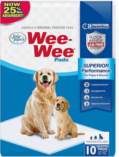 Four Paws Wee-Wee Superior Performance Pee Pads for Dogs - Dog & Puppy Pads for Potty Training - Dog Housebreaking & Puppy Supplies - 22" X 23" (10 Count)